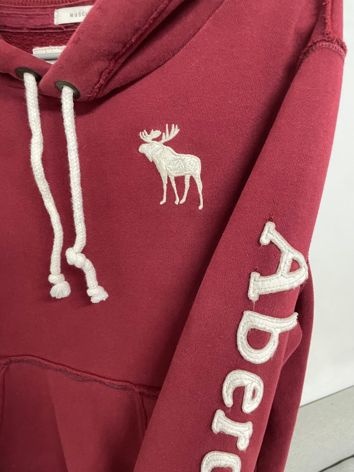 유일매물)아베크롬비 빅 순록 버건디 후드티 상품이미지8