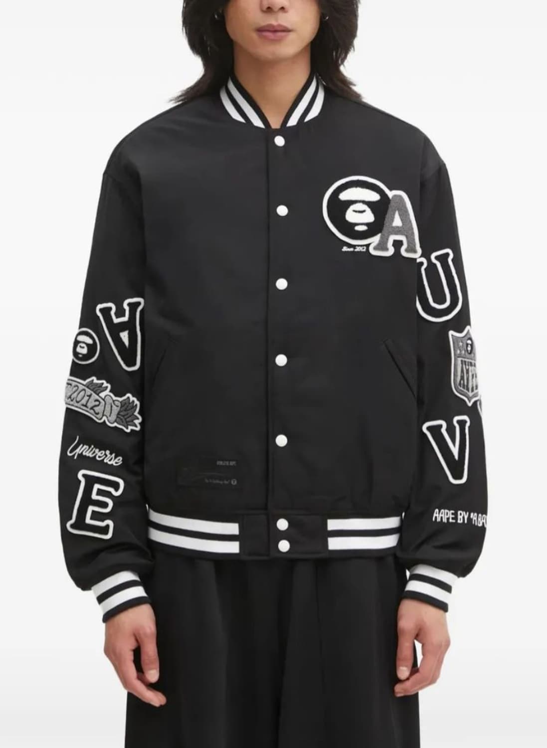 aape 에이프 베이스 문페이스 베이스볼 메인 자켓 바시티 스타디움 블랙 상품이미지3
