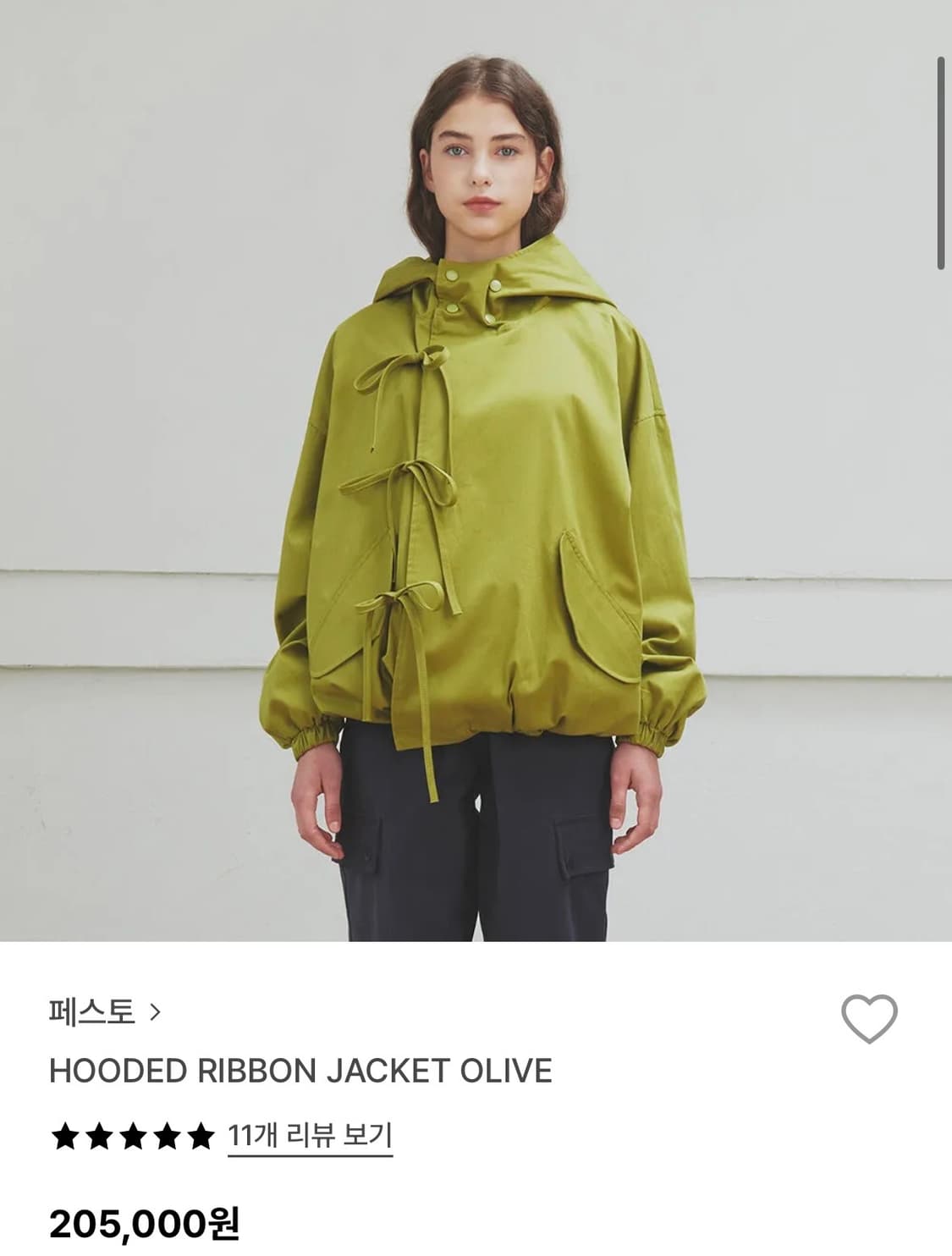 페스토 Pesto 리본 후드 자켓 올리브 ribbon hood olive 상품이미지2