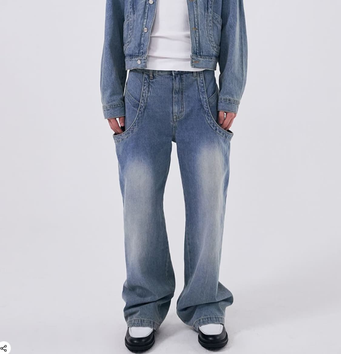 우알롱 24ss 워싱 커브드 포켓 와이드 데님 팬츠 PN6602 상품이미지2