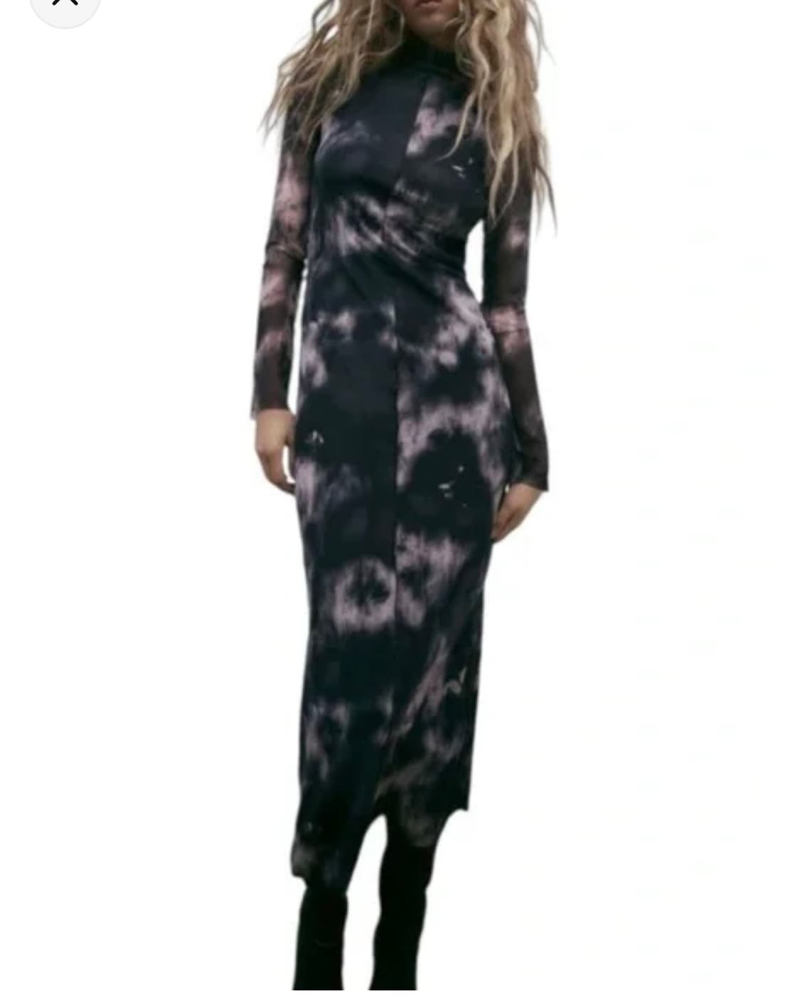 ZARA 자라 타이다이 패턴 하프넥 시스루 슬림 롱 원피스 M 상품이미지2