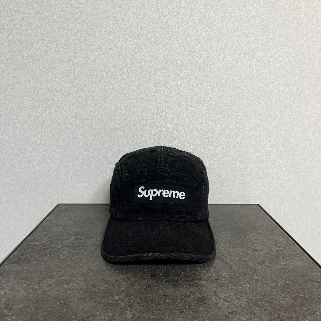 슈프림 프레이드 워시드 데님 블랙 박스로고 캠프캡 모자 상품이미지1