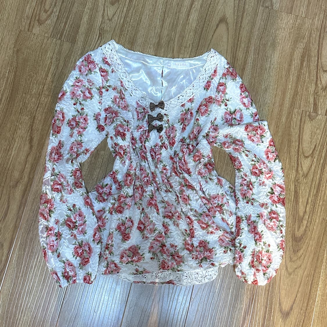 빈티지 리즈리사 플라워 핑크 브라운 블라우스 히메갸루 로걀 짜잔씨 라떼 상품이미지1