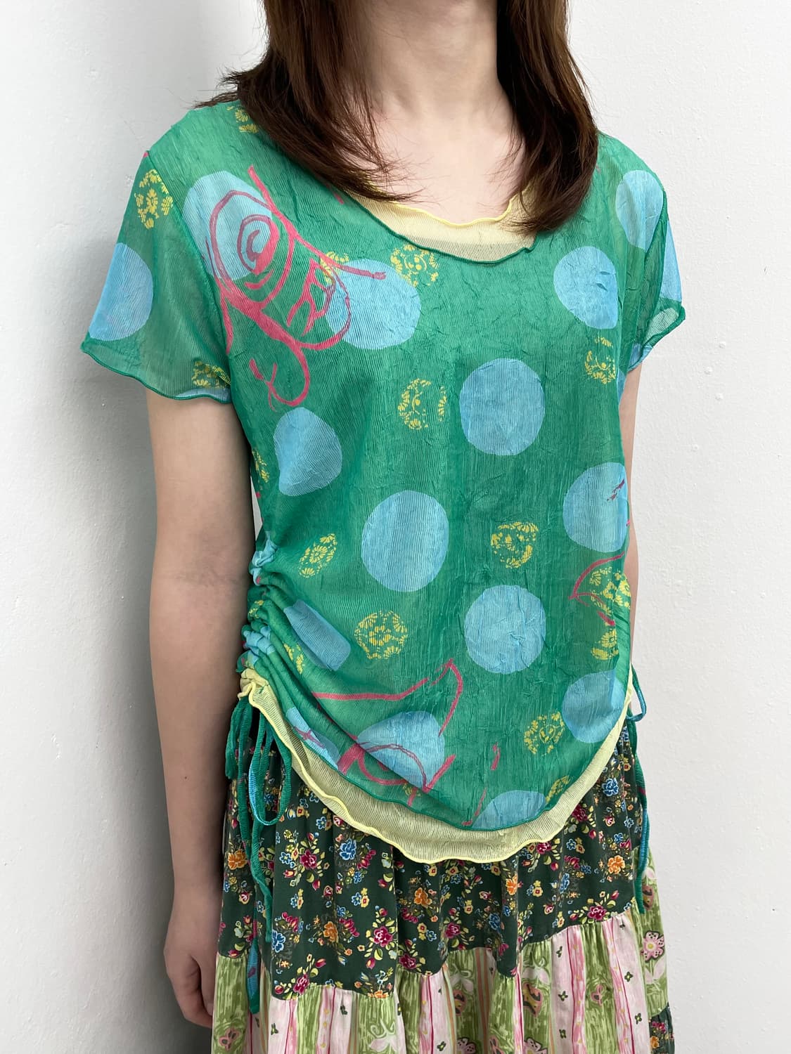 하구미 도트 레이어드 셔링 탑 상품이미지2