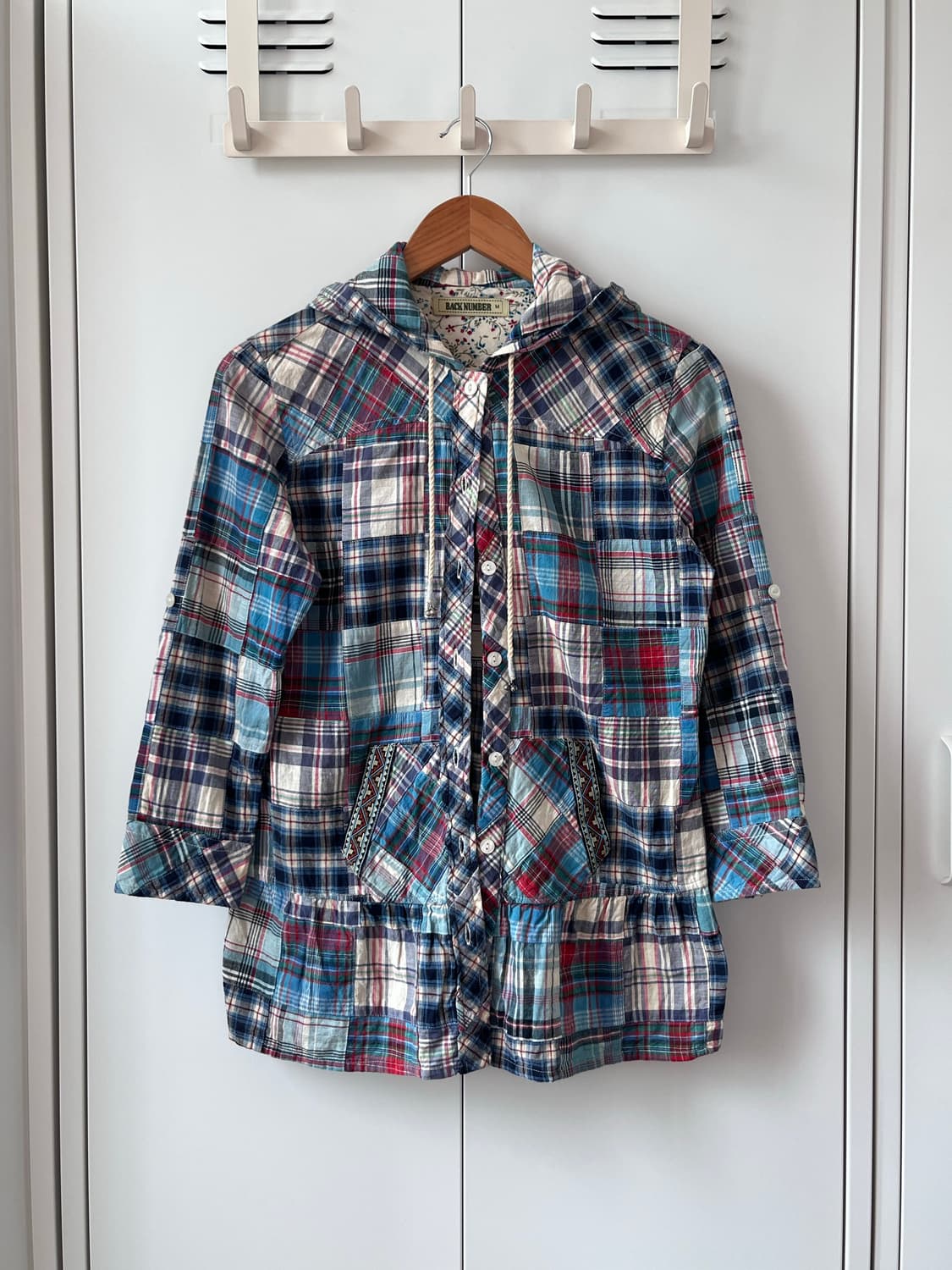 Back Number 체크 패치워크 프릴 후드 셔츠집업 상품이미지4