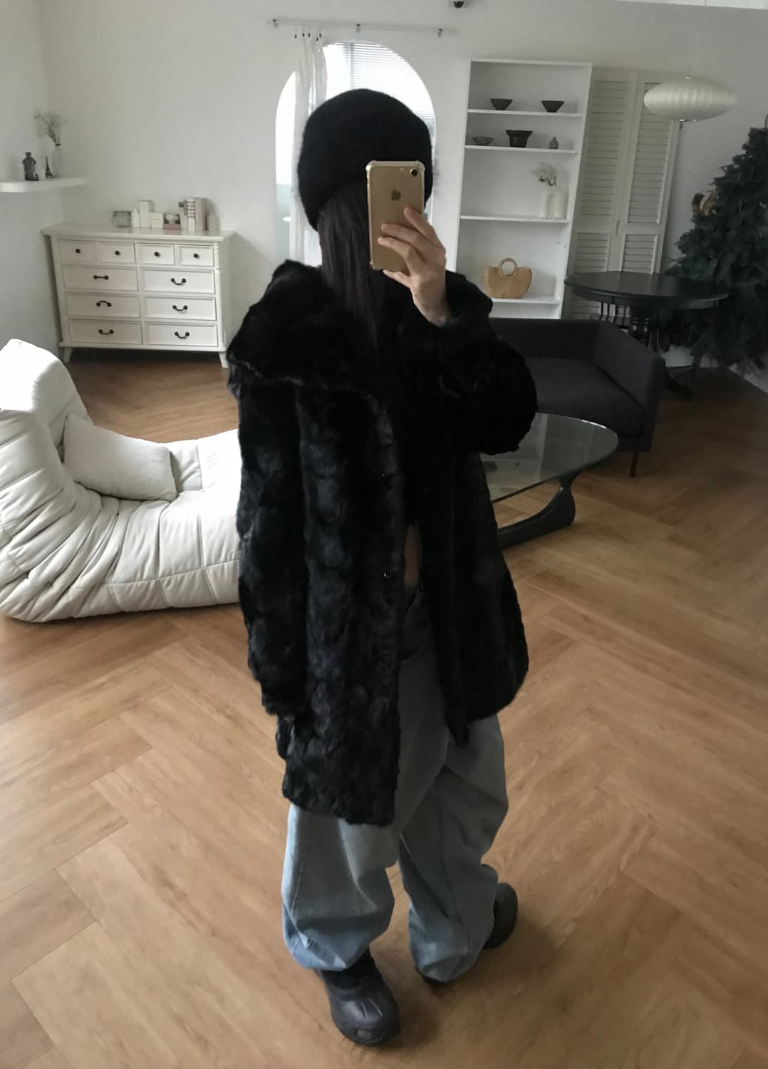 vintage black fur jacket 상품이미지1