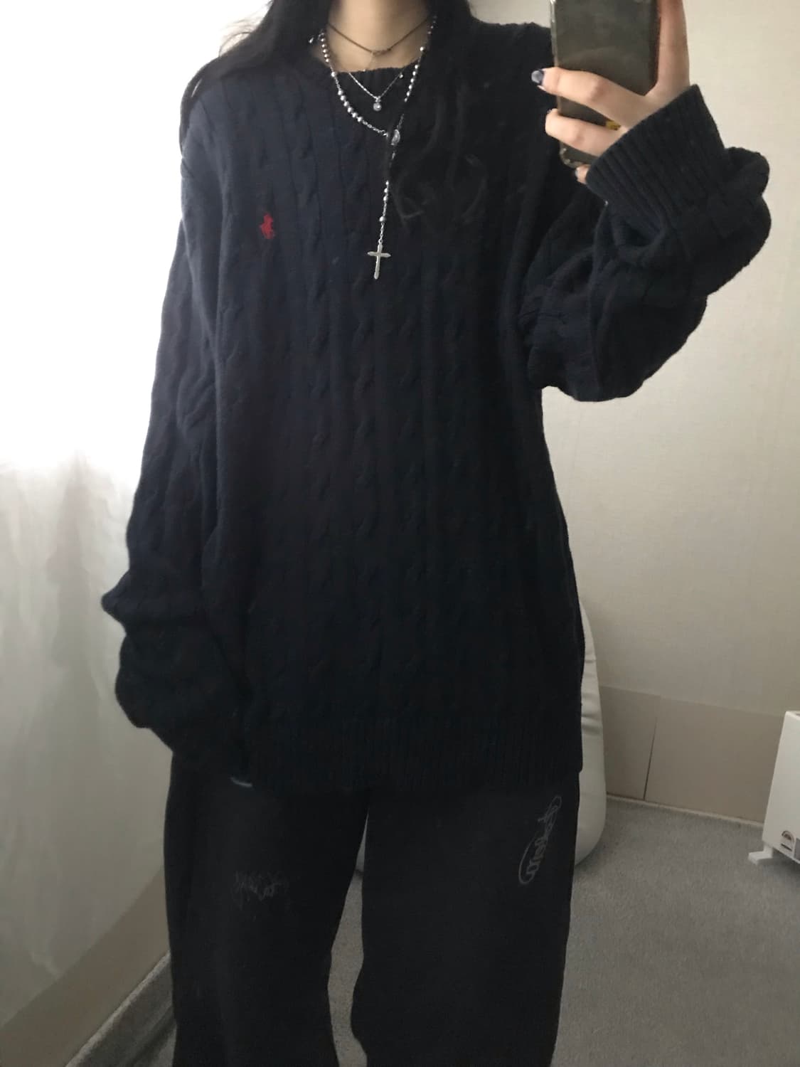 폴로 블랙 케이블 루즈핏 니트 상품이미지5