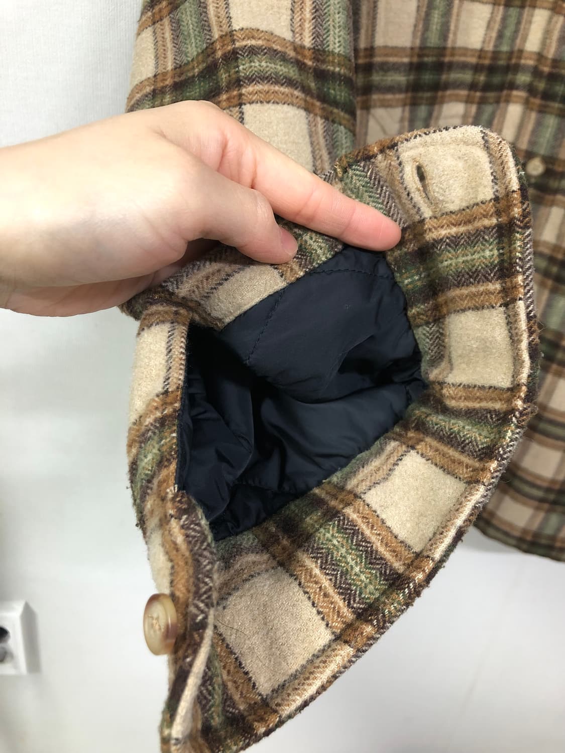 팀버랜드 헤비 울 누빔 체크 셔츠 겸 자켓 _ 베이지/그린 상품이미지5