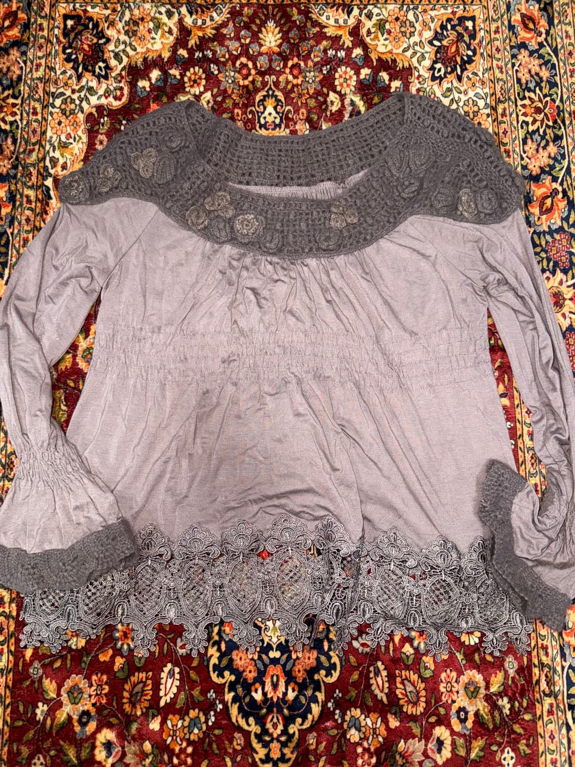 퍼플 플라워 빈티지 롱슬리브 블라우스 상품이미지1