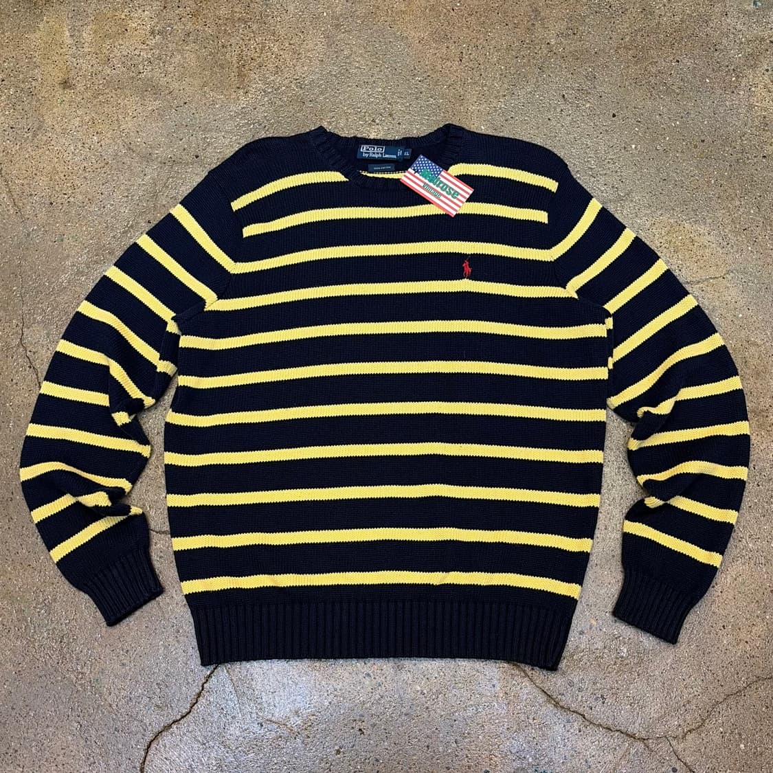 90s USA 빈티지 폴로랄프로렌 스트라이프 단가라 헤비코튼 니트 상품이미지1