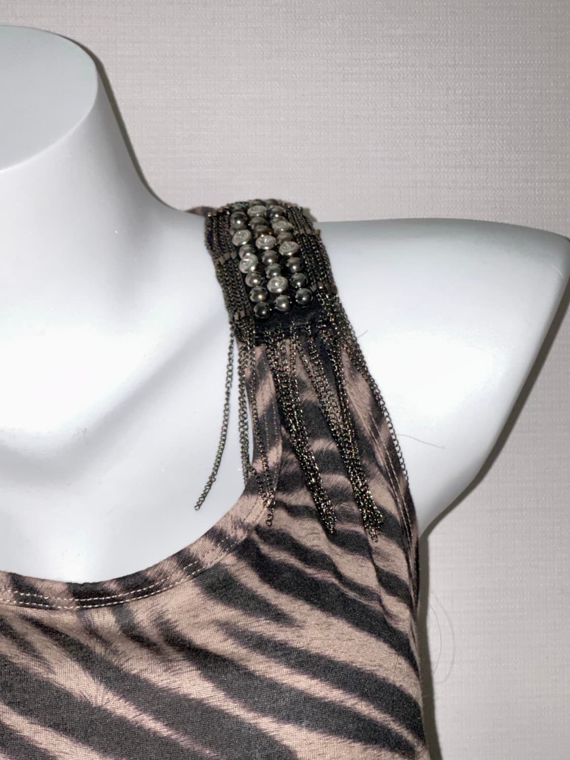 빈티지 갸루 지브라 체인 슬리브리스 원피스 상품이미지3