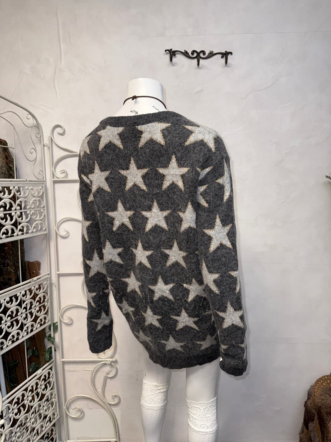 Charcoal star fur knit cardigan  상품이미지2