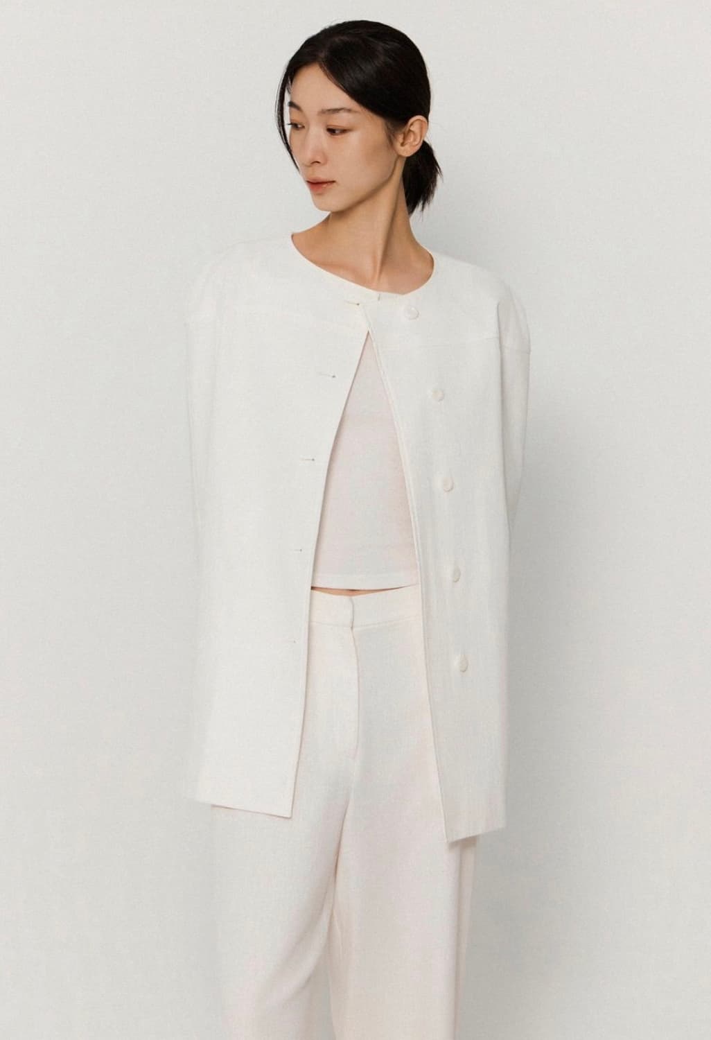 녹섭 자켓 collarless half trench coat 트렌치코트 상품이미지2