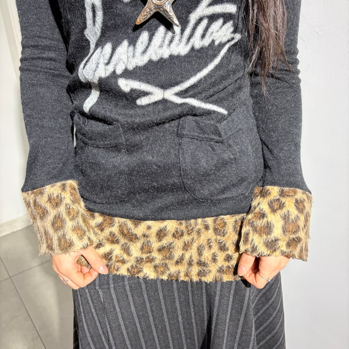 Millennia 호피 레오파드 갸루 니트 티셔츠 상품이미지2