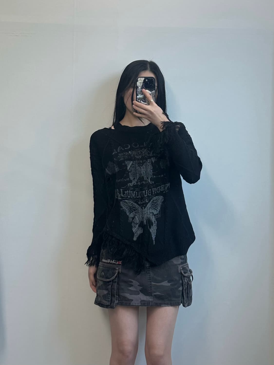 Japanese vintage 펑크 지뢰계 데미지 블랙 니트 스웨터 상품이미지1