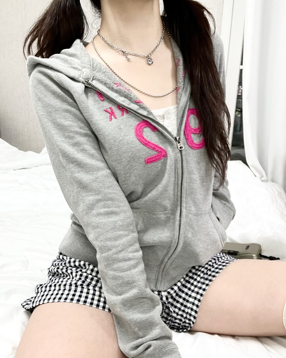 아베크롬비 핑크로고 그레이 후드집업 상품이미지3