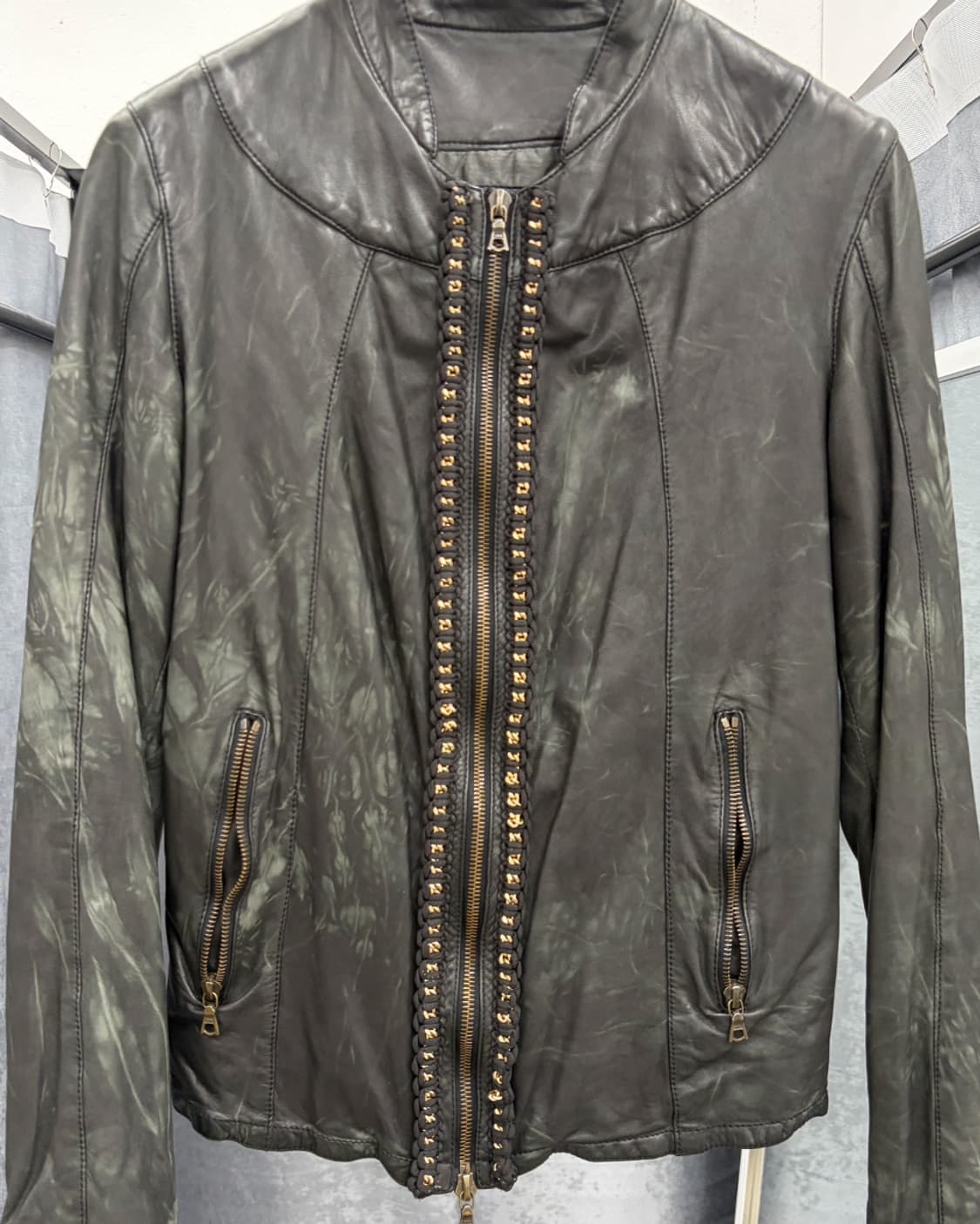 드롬 체인 트리밍 레더 자켓 상품이미지3