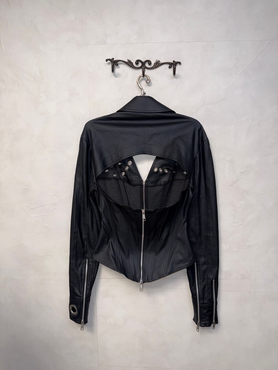 Black cutout punching corset jacket  상품이미지4