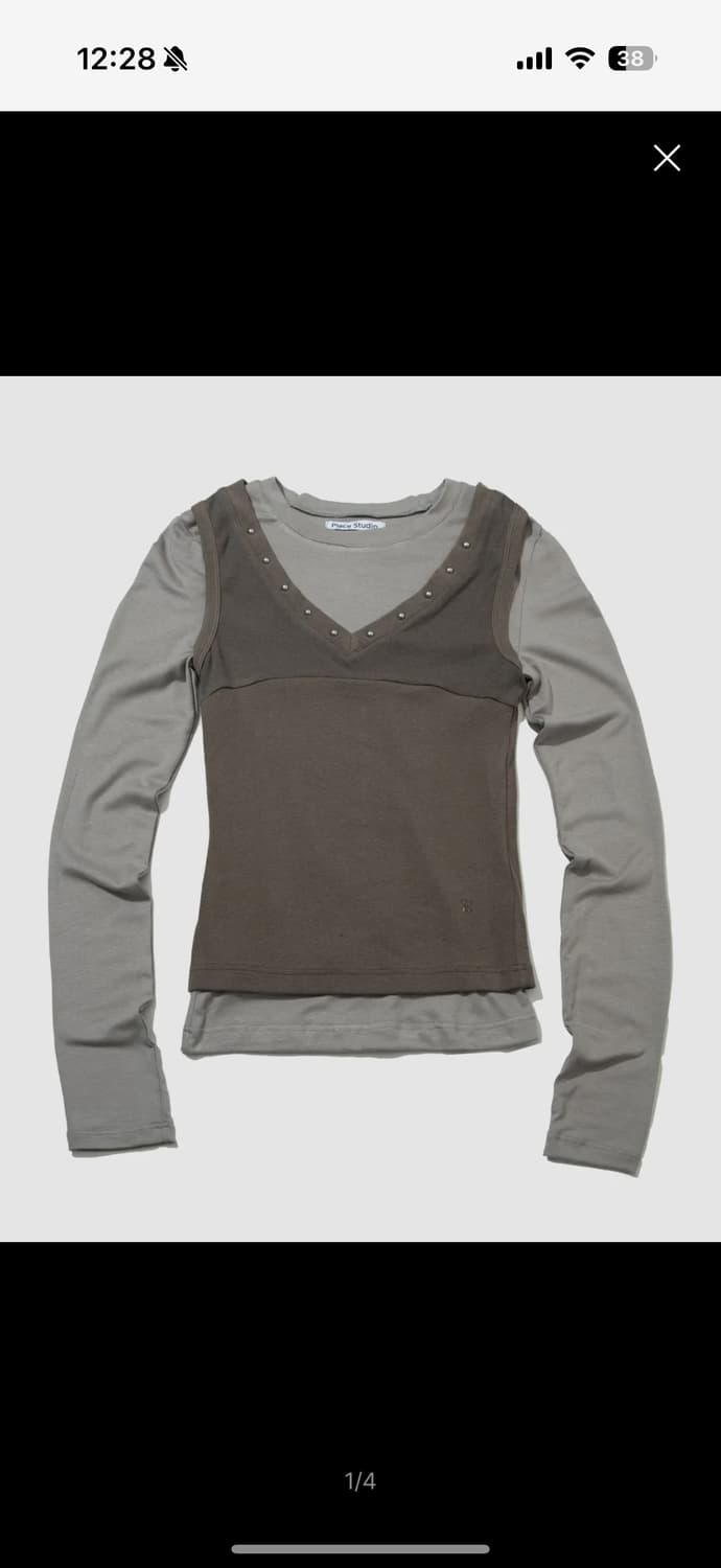 플레이스 스튜디오 스터드 브이넥 투웨이 슬리브리스 레이어드 티셔츠 상품이미지1