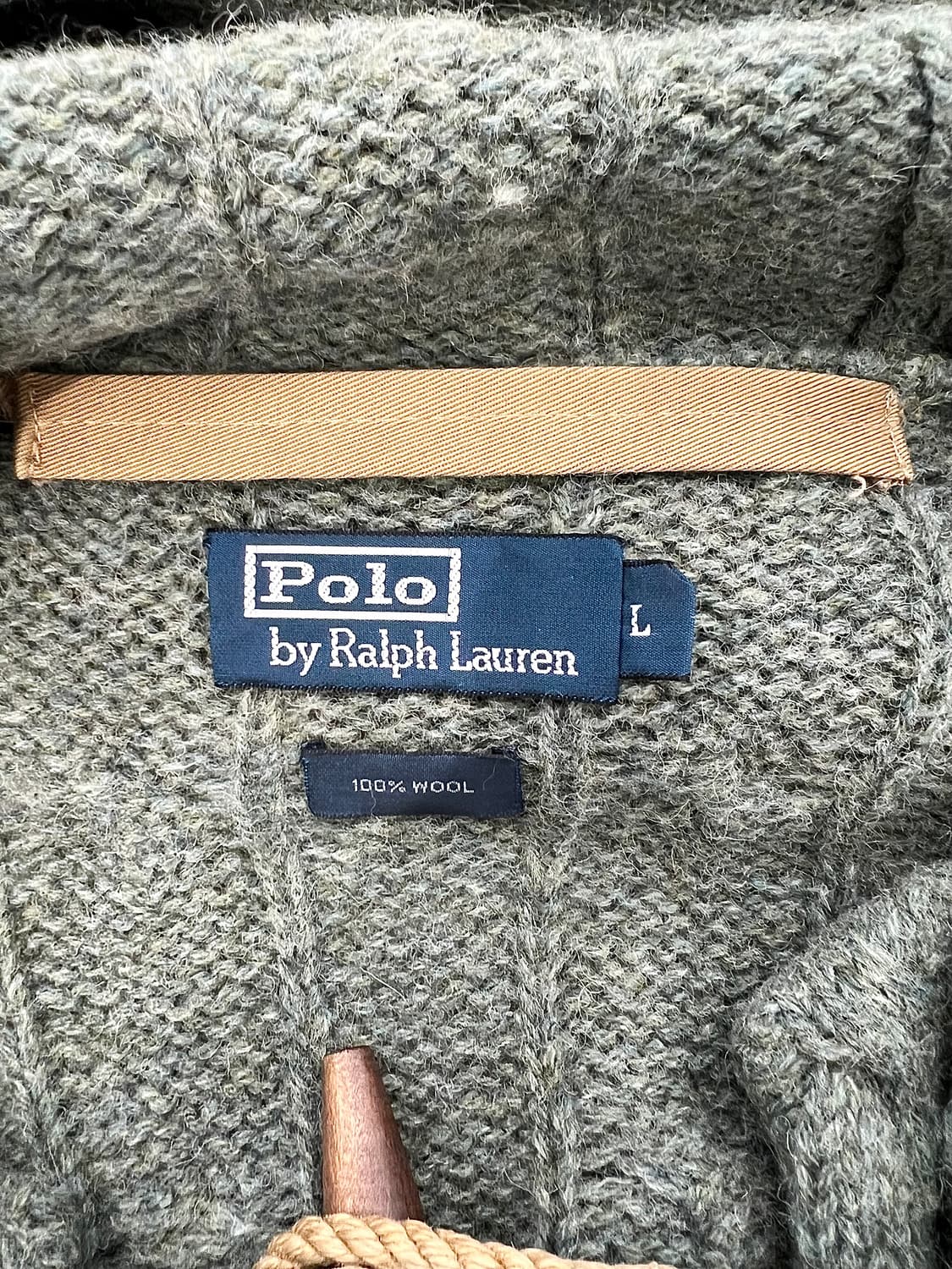 90s 폴로 랄프로렌 그린 그레이 케이블 울 더플 니트 가디건 상품이미지7