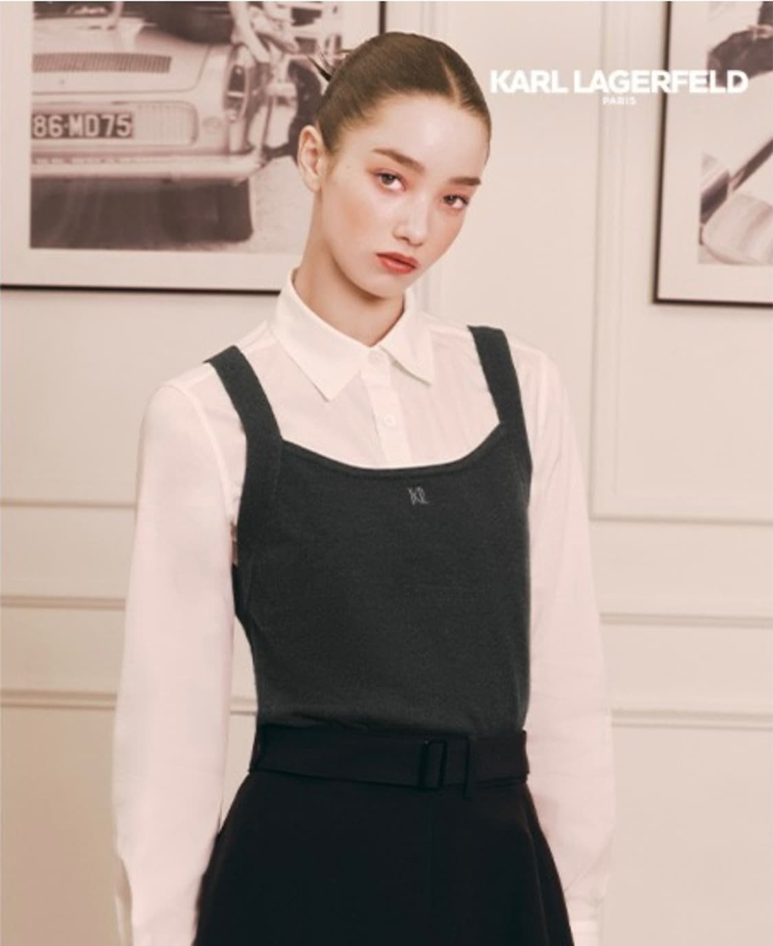 새상품(55-66) 칼라거펠트 여성 네이비 레이어드 니트 나시 상품이미지2