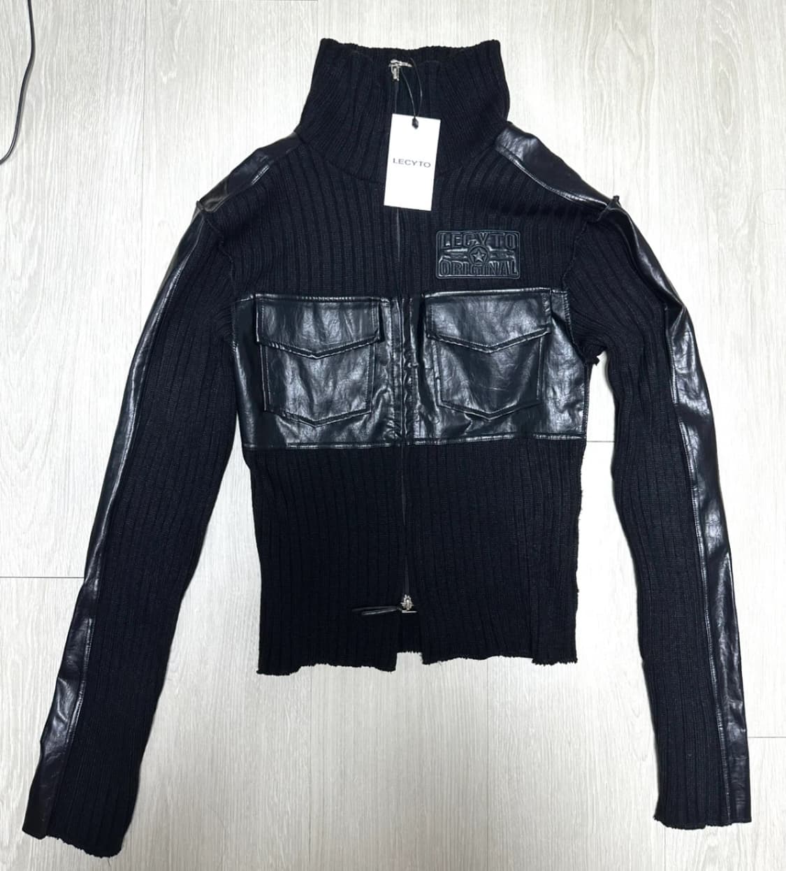 레씨토 Fabric Mix Neck Zip Up_[Black] 블랙 집업 상품이미지3