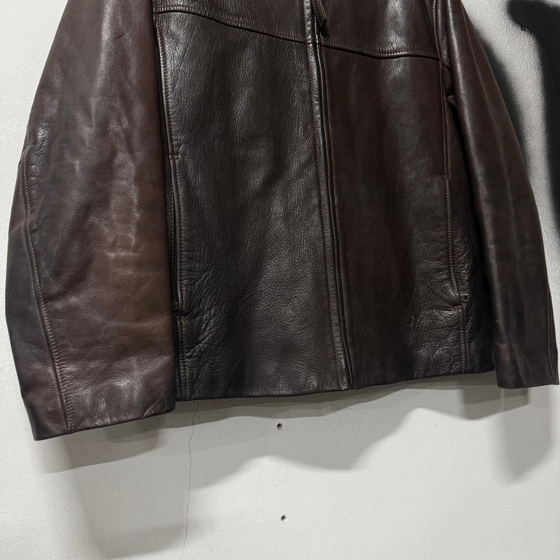 VTG 빈티지 100% 쉽스킨 다크 브라운 싱글 집업 가죽 자켓 상품이미지4