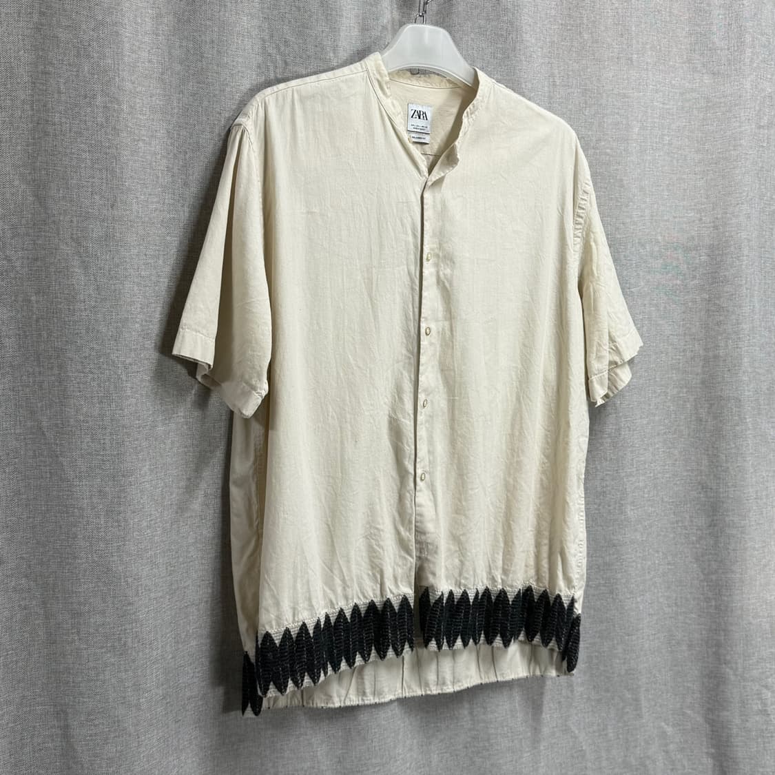[L/루즈핏] 자라zara 헨리넥 린넨 아사 면 반팔 셔츠 남방 상품이미지2