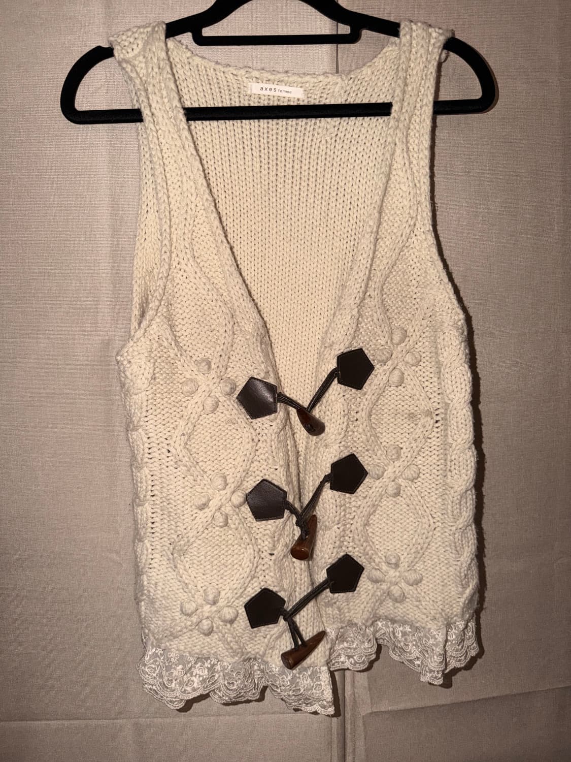 빈티지 모리걸 폼폼 레이스 니트 쪼끼 베스트 상품이미지2