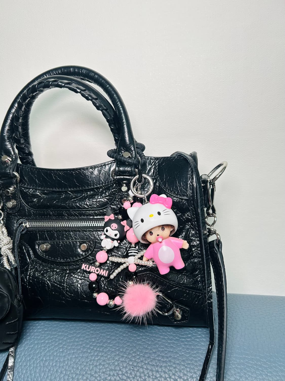 💜🩶키티 베이비 몬치치 X 쿠로미 비즈 레이어드 키링 상품이미지4