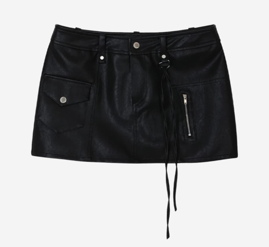 보헴서 _ Low Cargo Leather Mini Skirt Black 상품이미지1
