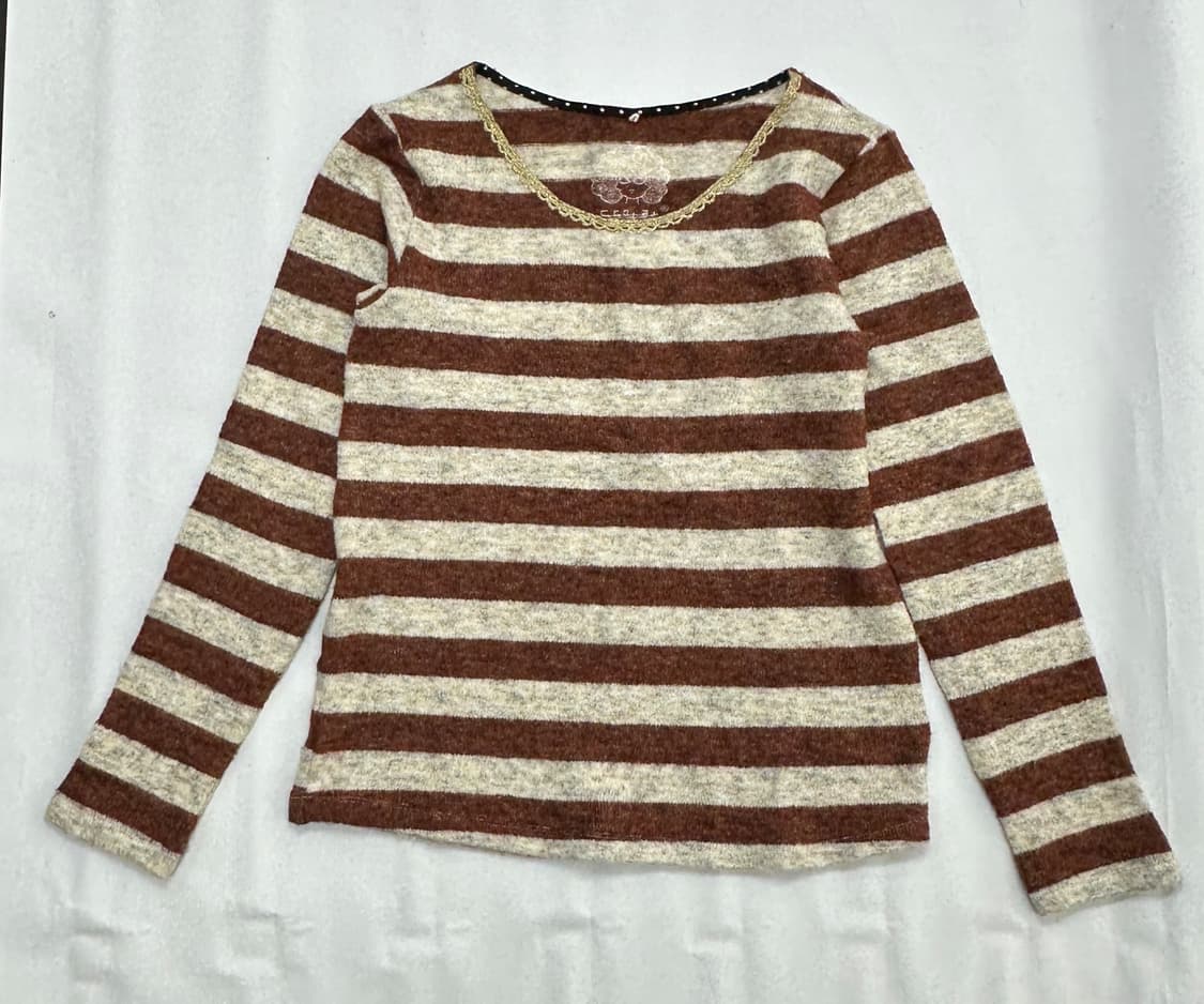 🤎Scolar 모카 단가라 니트 티셔츠🤎 라떼갸루 그런지 모리걸  상품이미지2