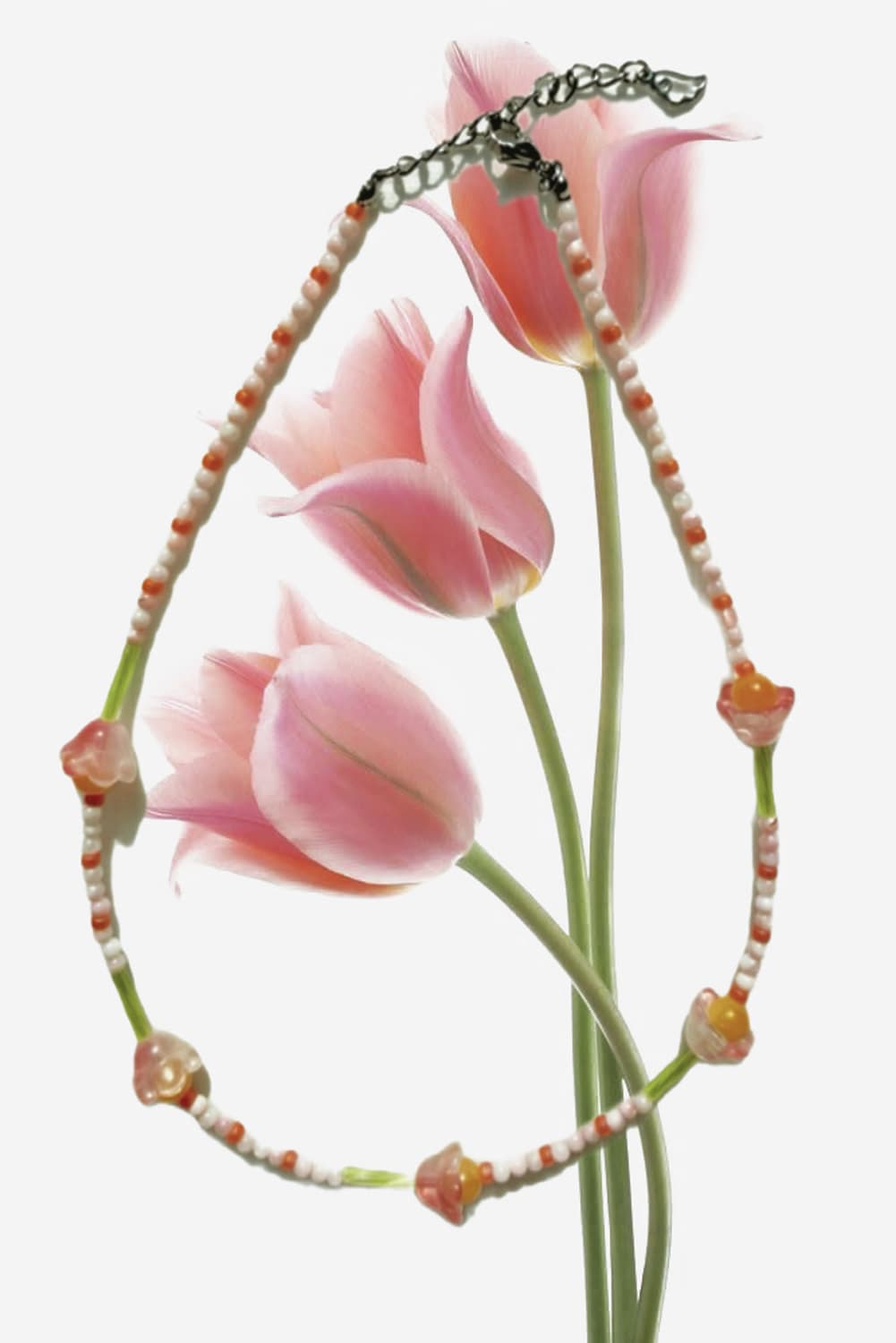 핸드메이드 봄꽃🌷비즈 목걸이(오렌지컬러) 상품이미지3