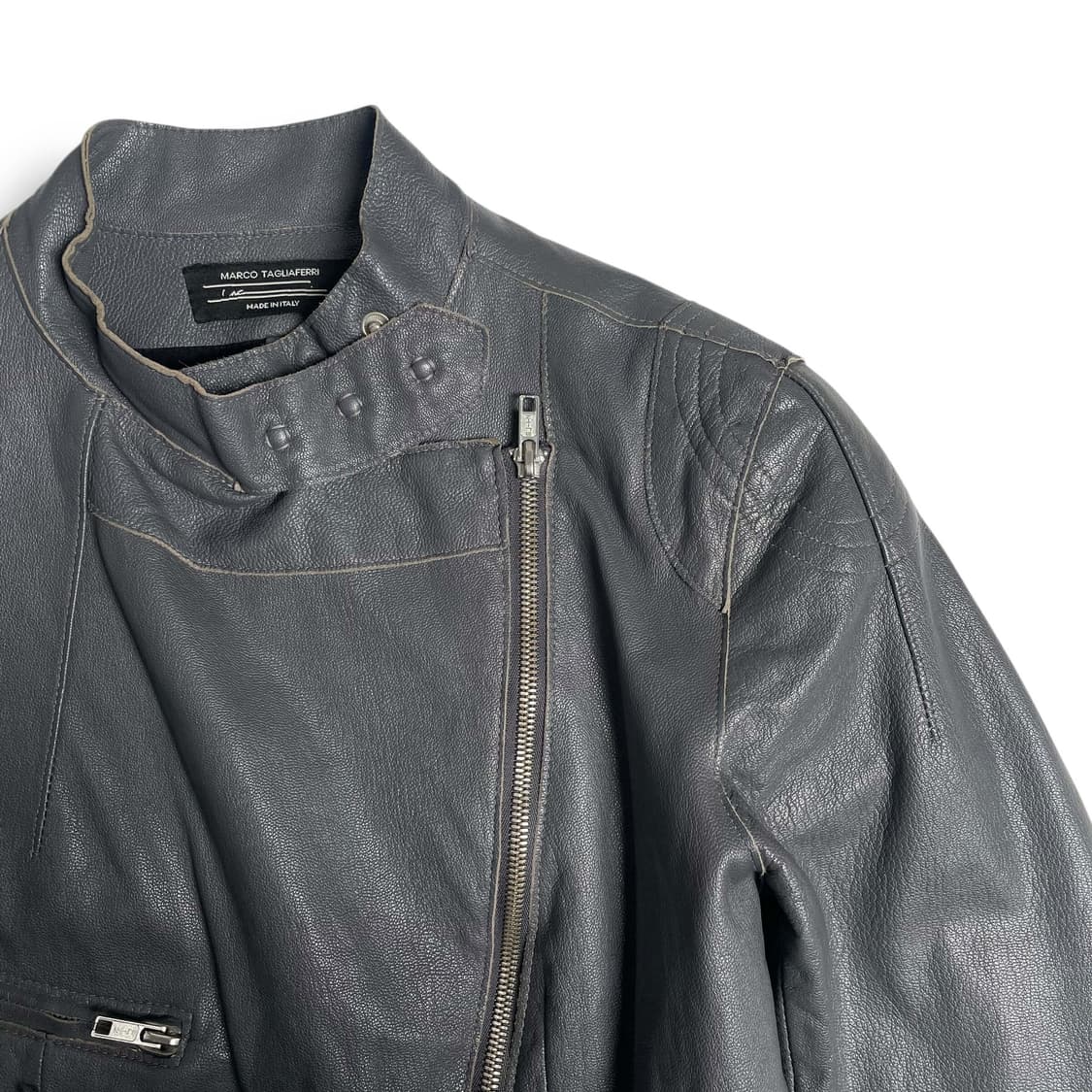 Marco tagliaferri 그레이 가죽크롭 라이더 자켓(italy) 상품이미지3