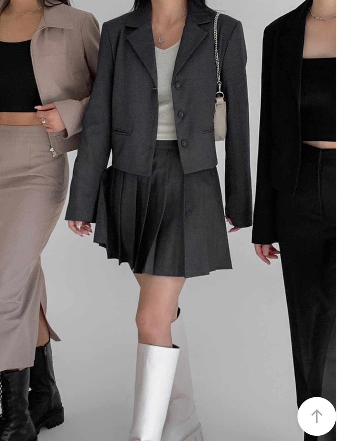 블랙업 도미닉 크롭 자켓 플리츠 스커트 셋업 차콜 S 상품이미지1