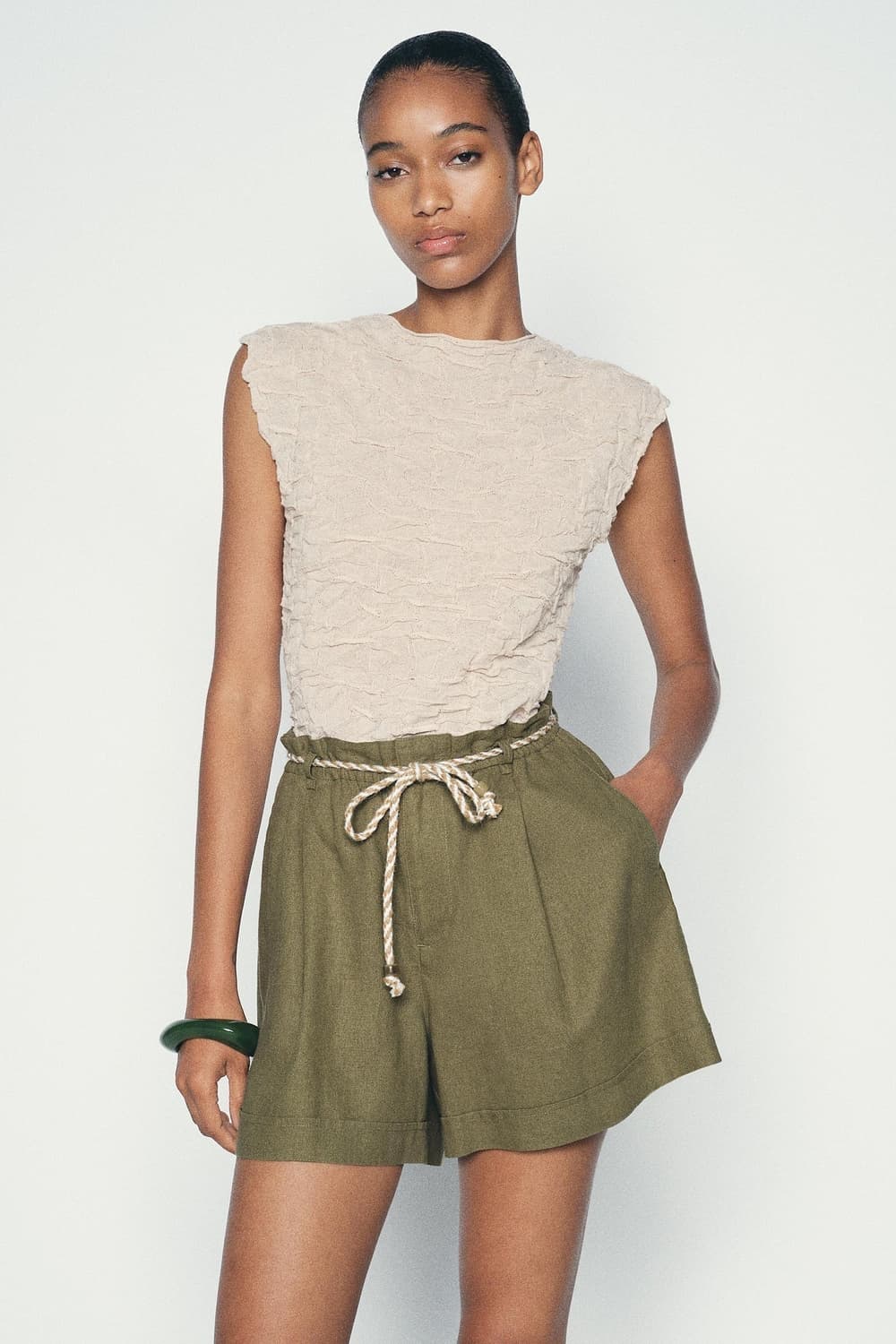  ZARA 자라 링클 캡소매 티셔츠, 자라 링클 슬리브리스 상품이미지1