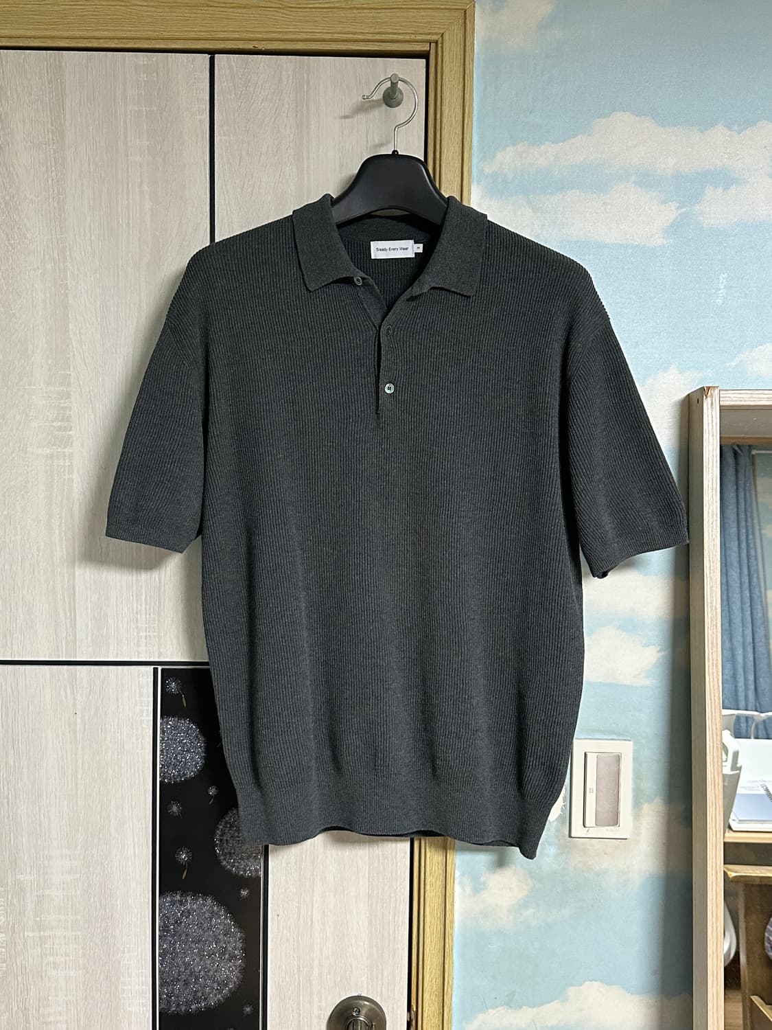 (3) 스테디에브리웨어 라이트 립 칼라 반팔 니트 (그레이 멜란지) 상품이미지2