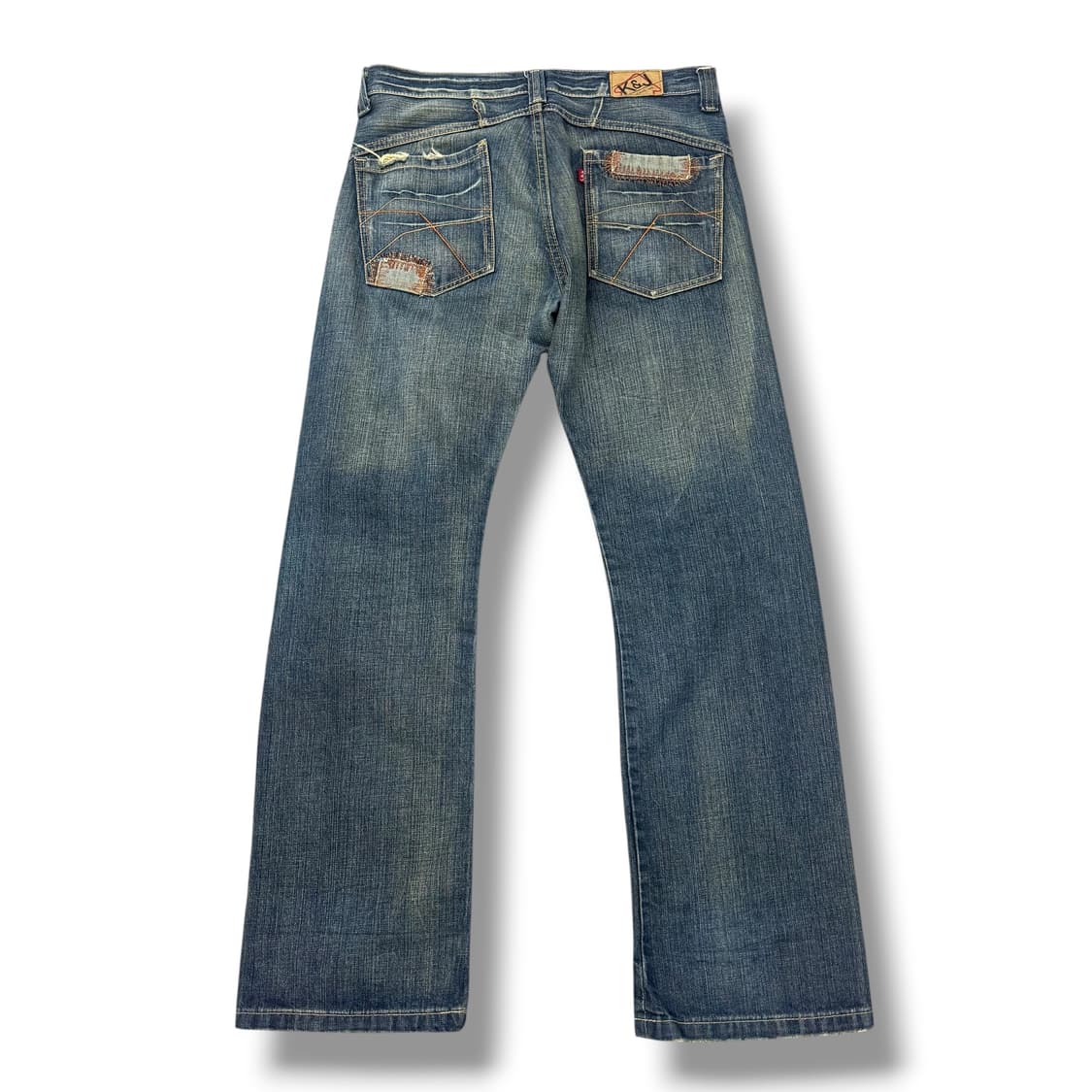 JPN 패치워크 워싱 데님 스트레이트 팬츠 상품이미지2