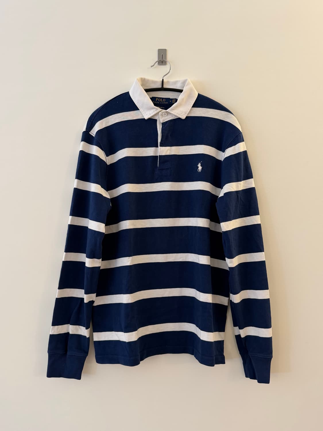 폴로 랄프로렌 아이코닉 럭비 셔츠 M size 네이비x화이트 polo 상품이미지1