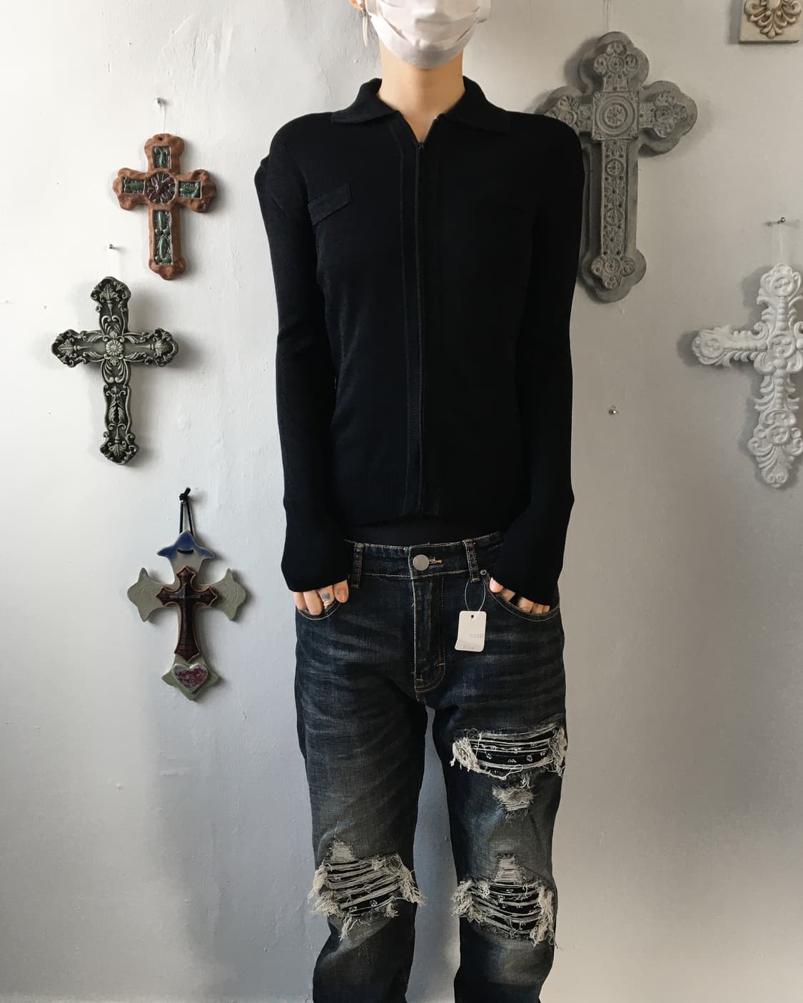 High neck knit zip up 상품이미지1