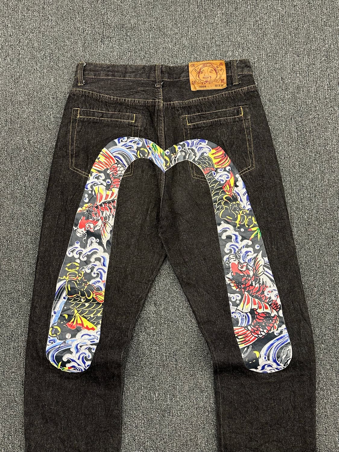 32)에비수 빈티지 빅 다이콕 드래곤 프린팅 셀비지 흑청 데님팬츠 상품이미지5