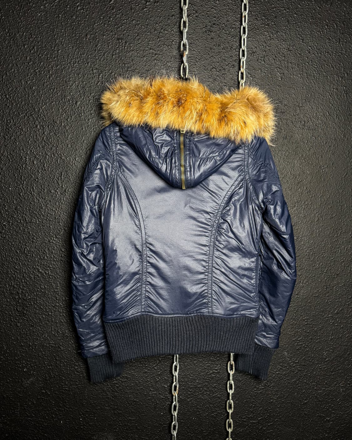 Blue Fur-Trim Hooded Bomber Jacket 상품이미지5