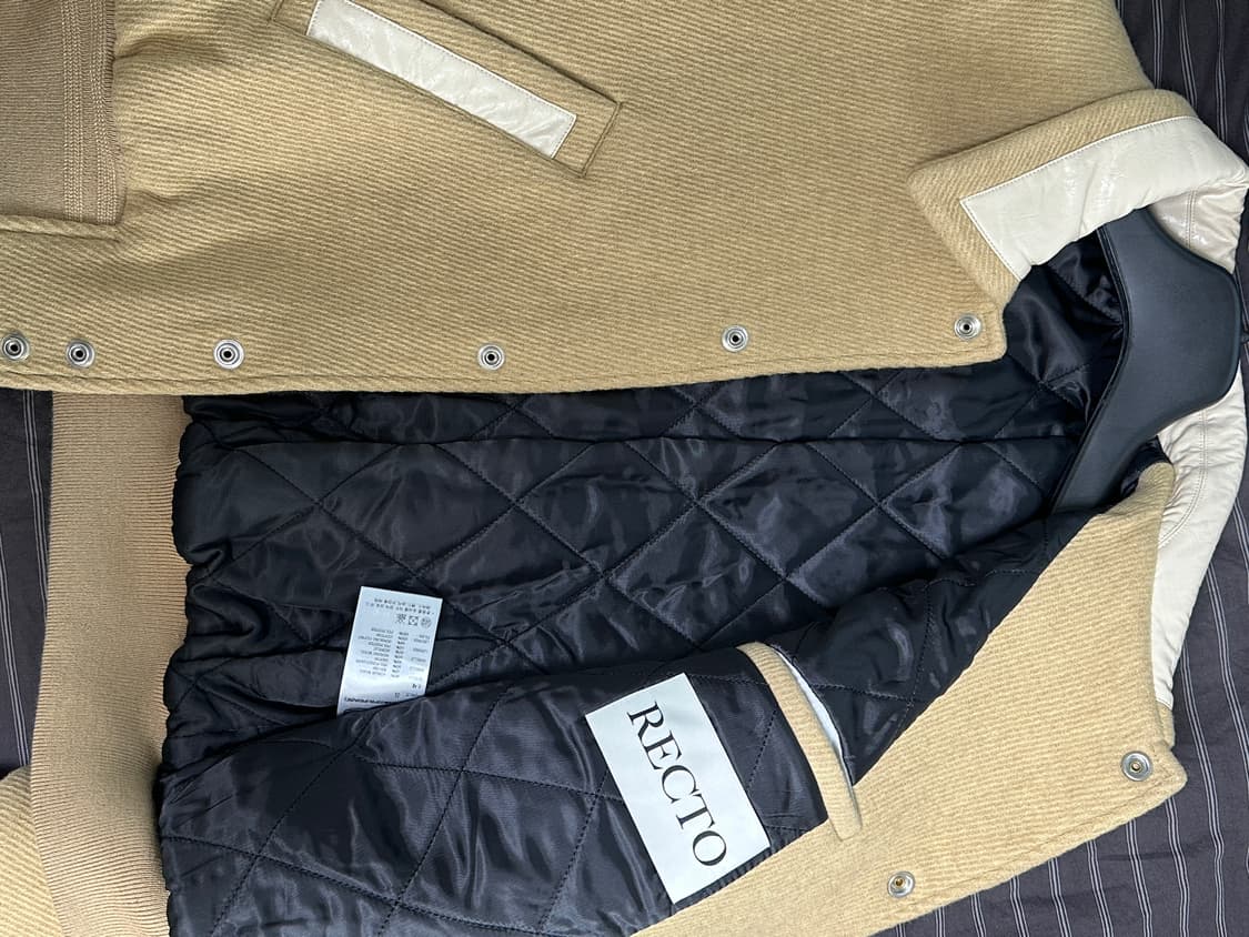 (S) 렉토 버틀러 퍼 레더 콘트라스트 카라 울 바시티 재킷 베이지 상품이미지4