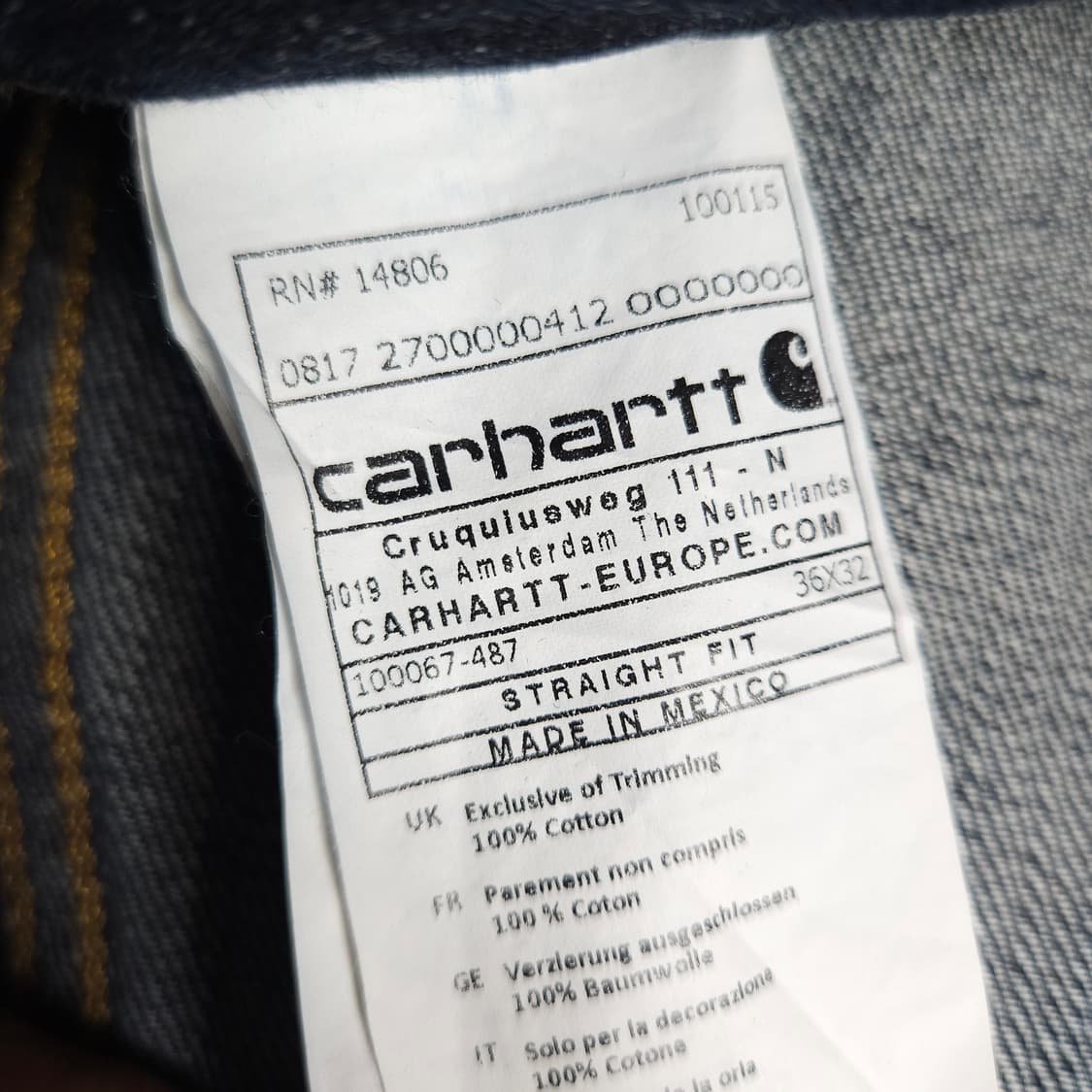 36/32 ) 칼하트 스트레이트 진청 청바지 상품이미지7