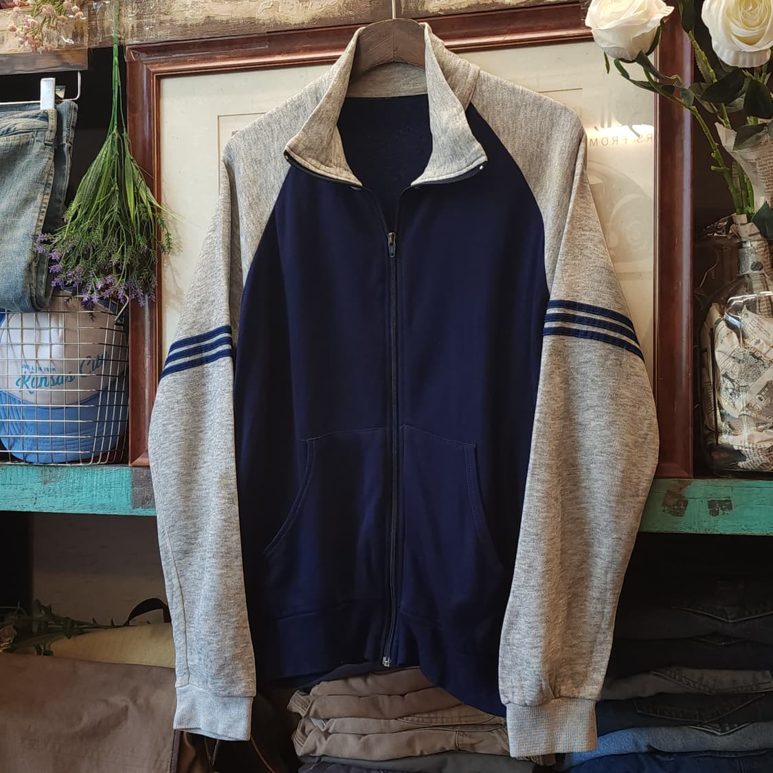 70s 빈티지 트레이닝 집업 자켓 블루 그레이 m 상품이미지1