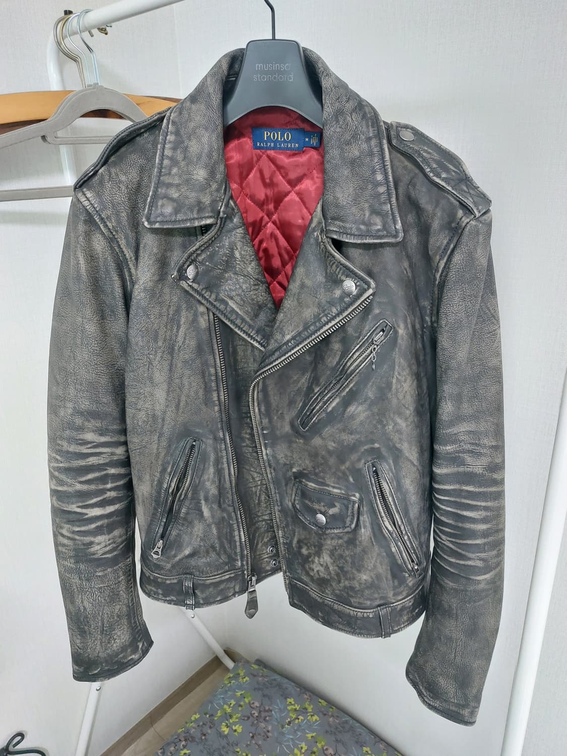 폴로 랄프로렌 레더 바이커 라이더 카우하이드 오일클로스 가죽자켓 M 상품이미지1