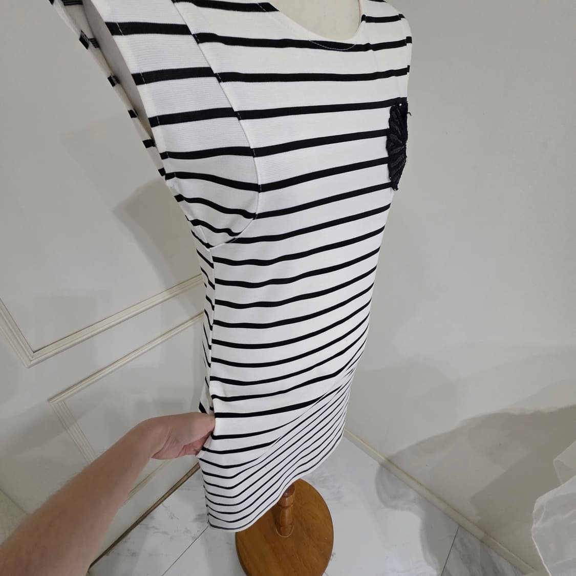 빈티지)여름모리걸 스트라이프 블랙 플라워 갸루 미니 딱붙원피스 상품이미지4