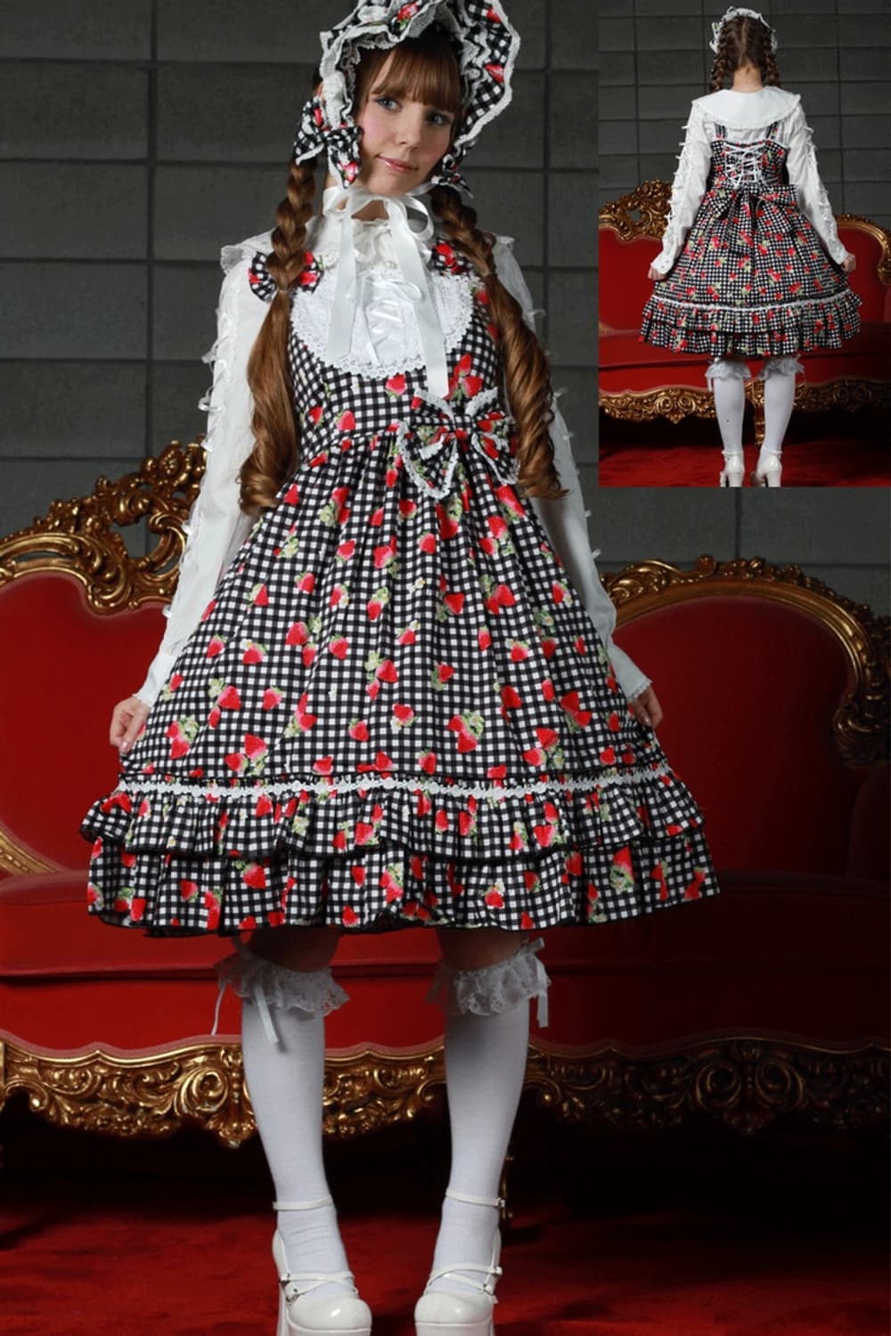 bodyline 바디라인 딸기 타탄체크 점스카 고전 로리타 상품이미지3