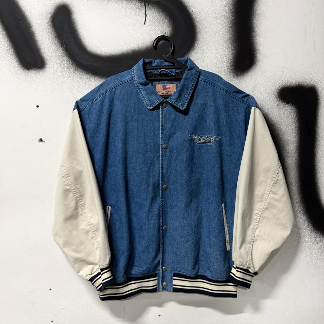 US Company 빅사이즈 올드스쿨 배색 데님 바시티 자켓 상품이미지1