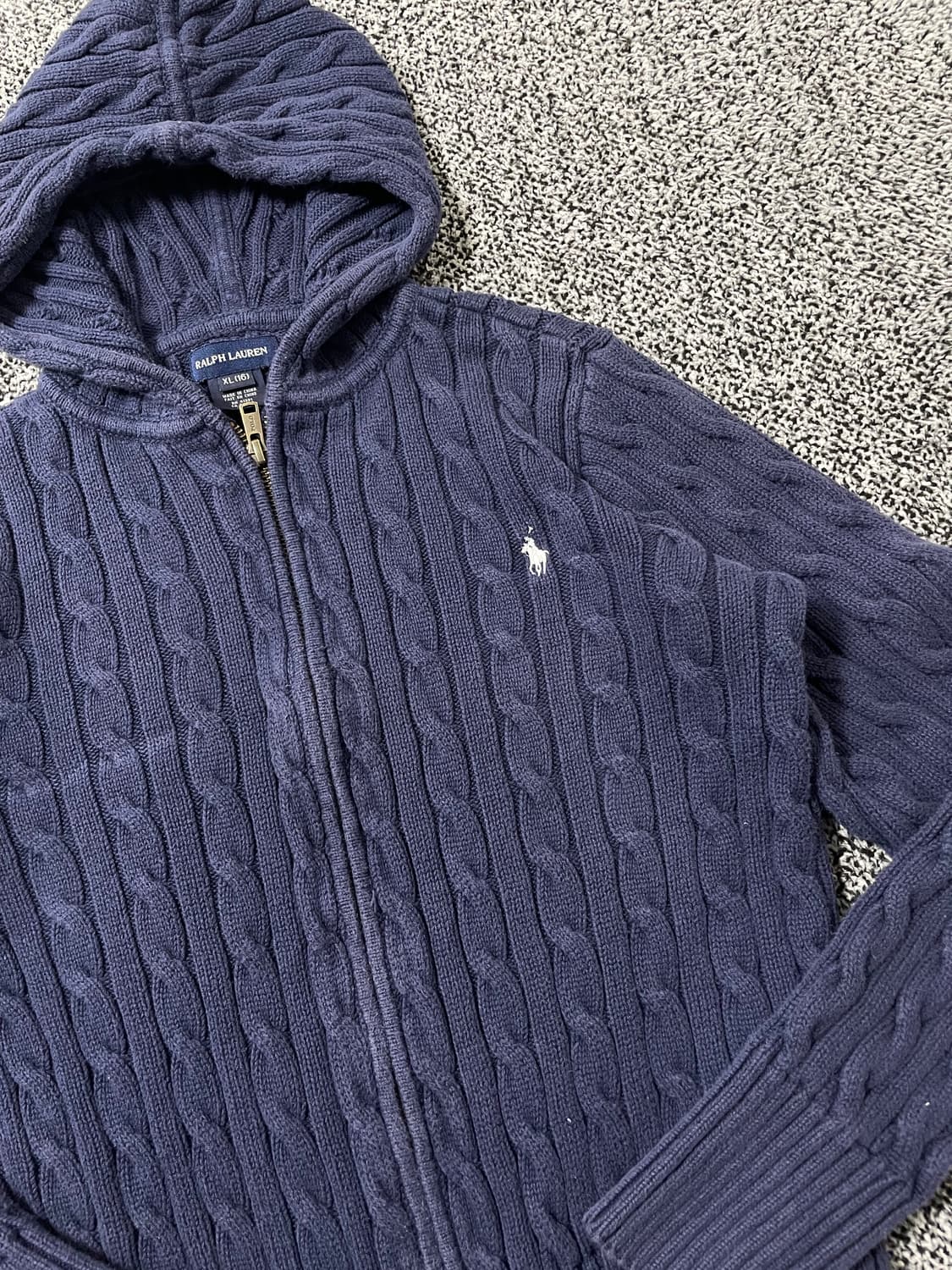 빈티지9. 폴로랄프로렌 케이블 니트 집업 가디건 스웨터 네이비 후드 상품이미지2